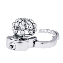ZC-177 beaded-front metal chastity cage with hinged ring open