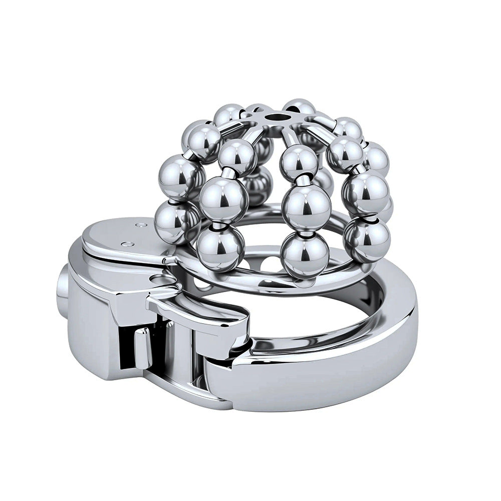 Rear view of ZC-177 beaded-front metal chastity cage