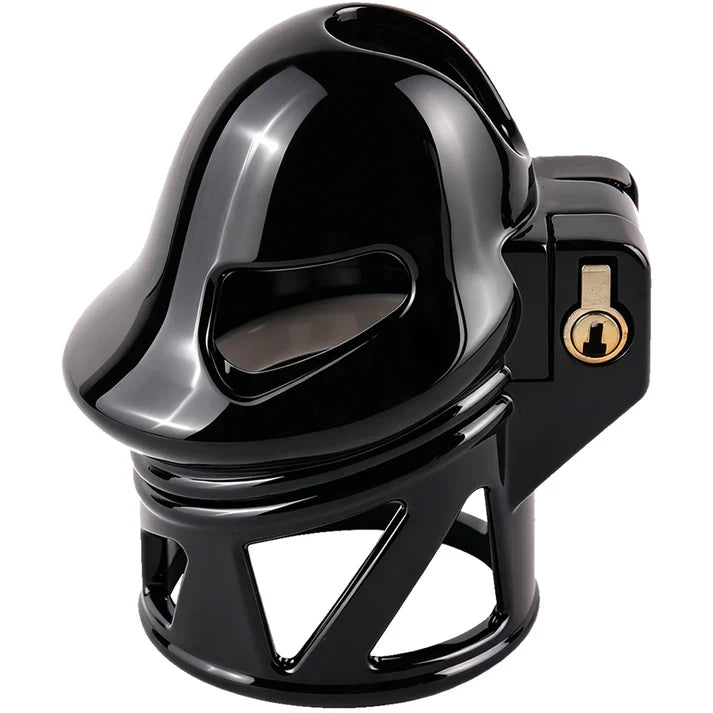 Black ABS resin ringless shaft-only chastity cage front angle