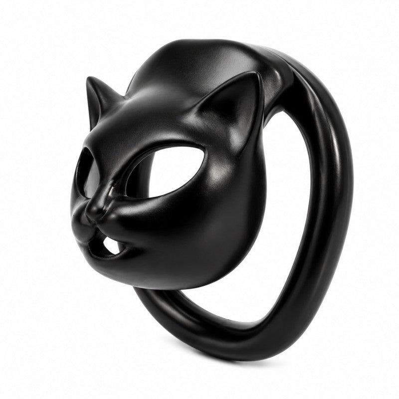 Black cat face ABS chastity cage with base ring