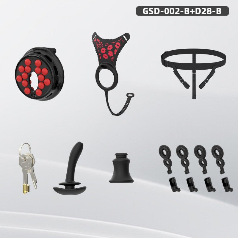 Black flat-head silicone chastity harness package without vibrating plug