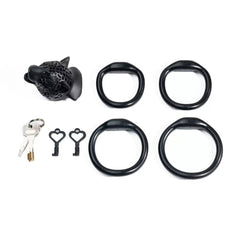 Black Leopard Head cage with four rings and lock keys