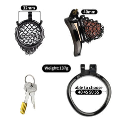 Black 40 mm flexible mesh cage with base ring and keys