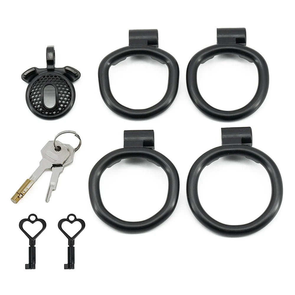 Black mesh inverted cage with four rings and lock keys