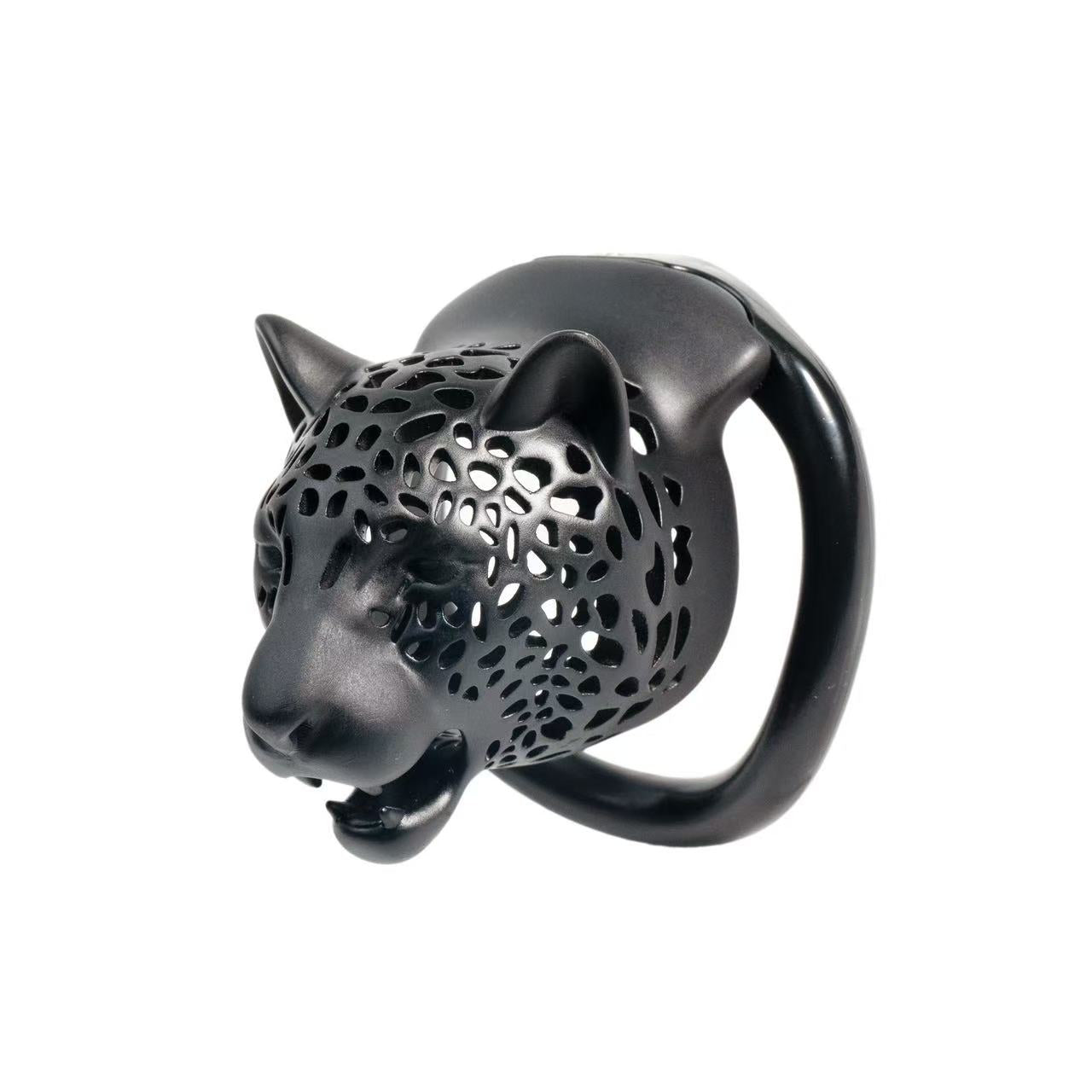 Black openwork Leopard Head resin chastity cage