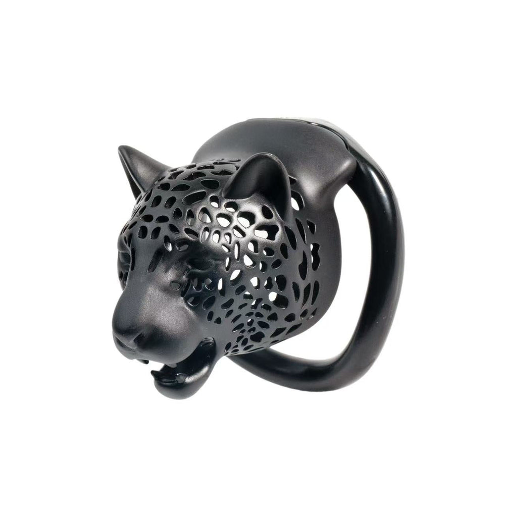 Black openwork Leopard Head resin chastity cage