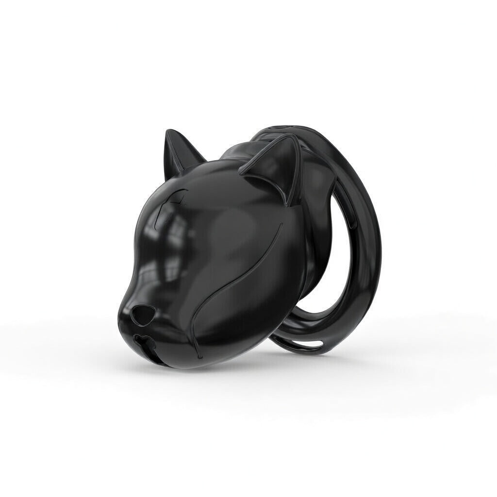 Black puppy-shaped ABS chastity cage with base ring