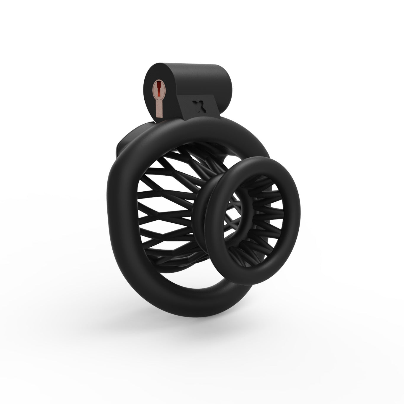 Black 3D-printed resin inverted basket chastity cage