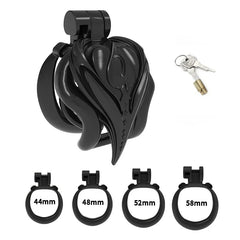 Black shield chastity cage with four rings, lock and keys