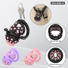 Black soft-nail silicone chastity cage with S and M color options