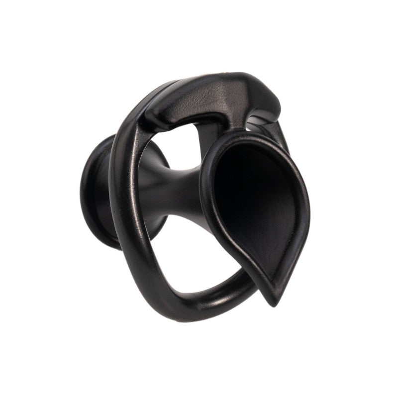 Side view of black teardrop negative chastity lock