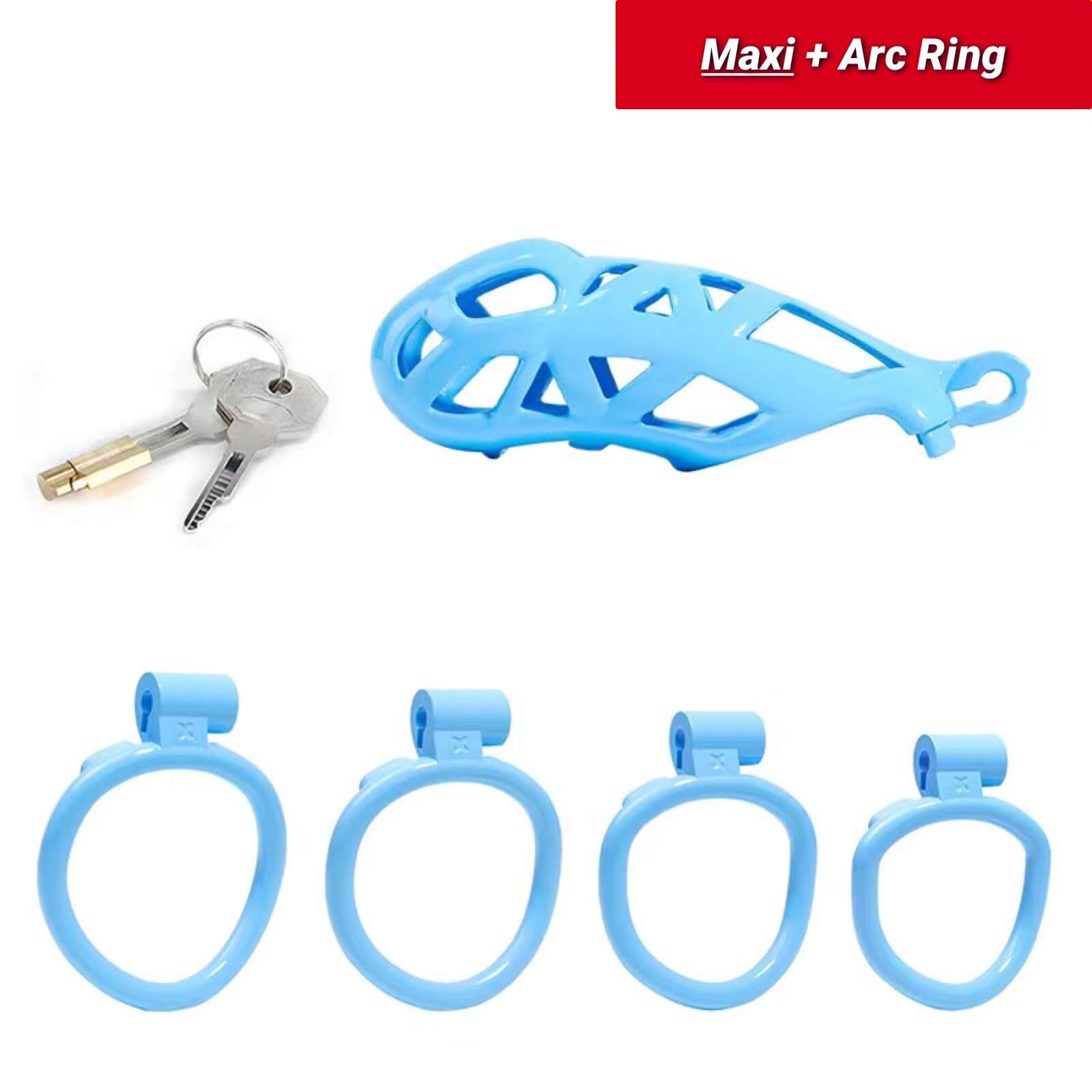 Maxi | Blue Cobra Male Chastity Cage with 4 Rings