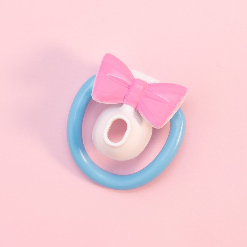 Blue and pink flat chastity ring set with bow detail