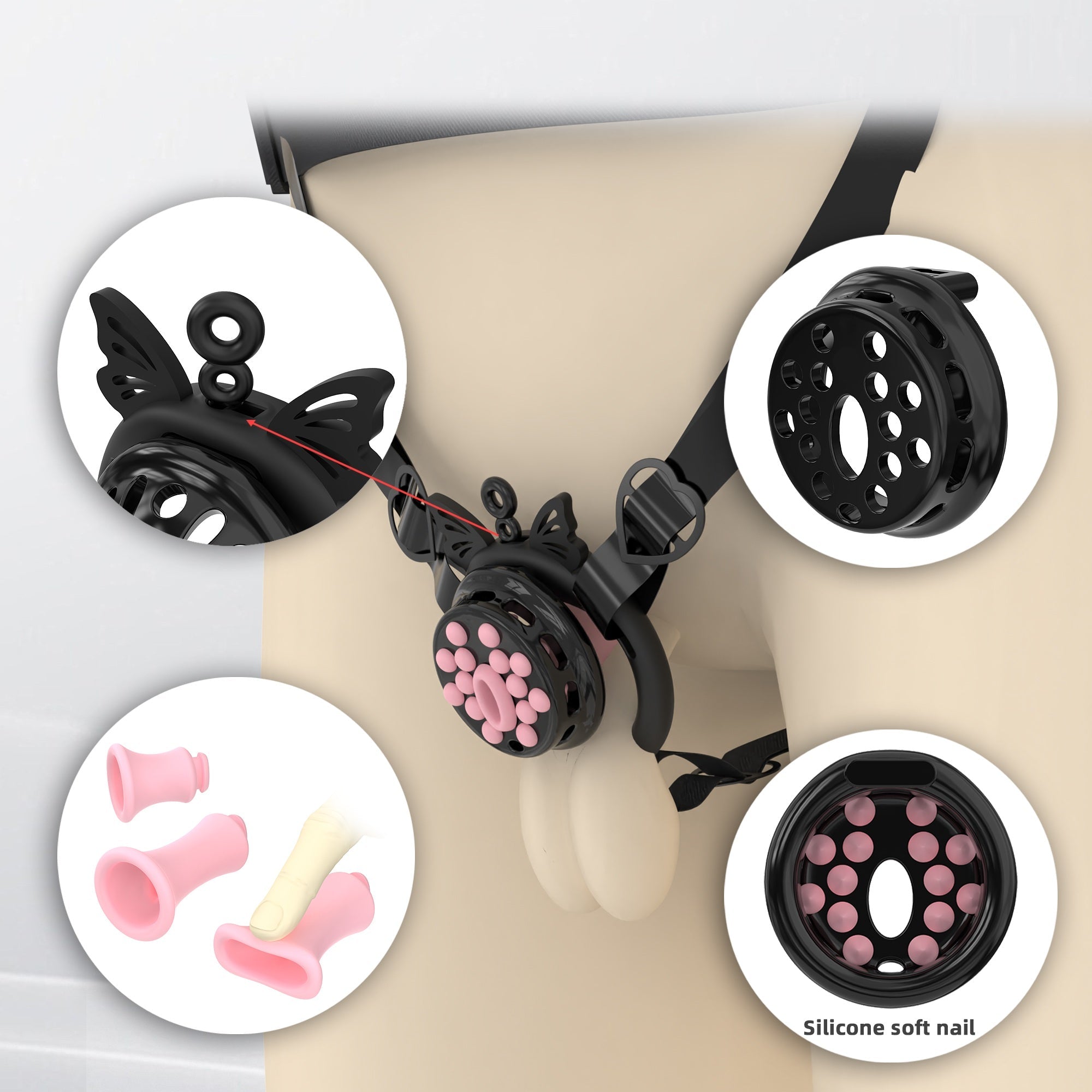 Breathable Flat Chastity Cage With Silicone Rings
