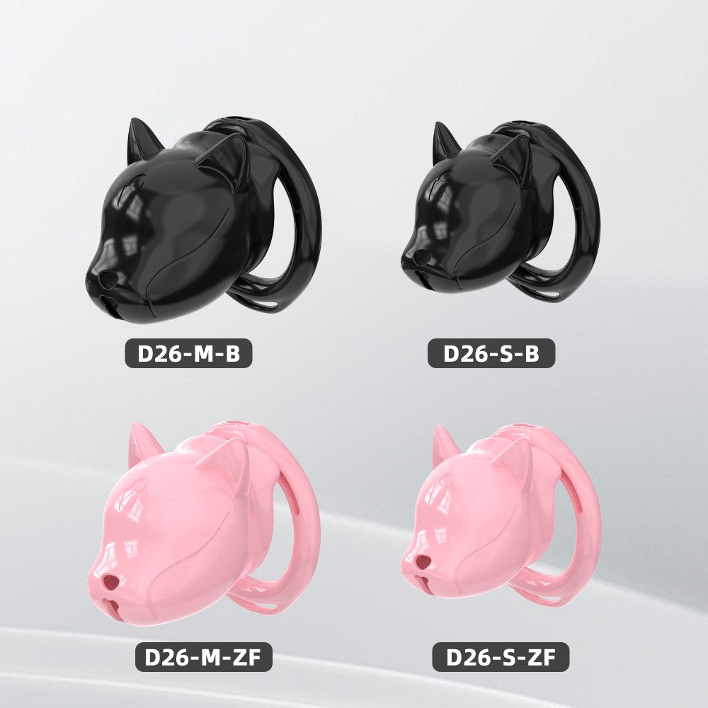 Puppy-Shaped ABS Chastity Cage, S/M with 6 Rings & Optional Belt
