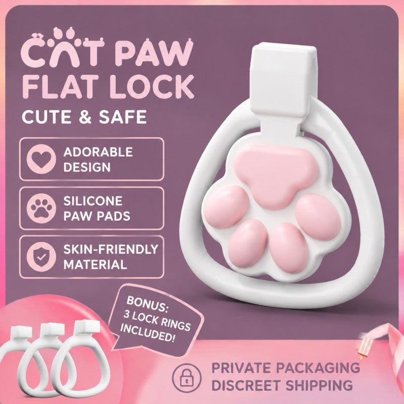 Cat paw flat-lock chastity device with three included rings