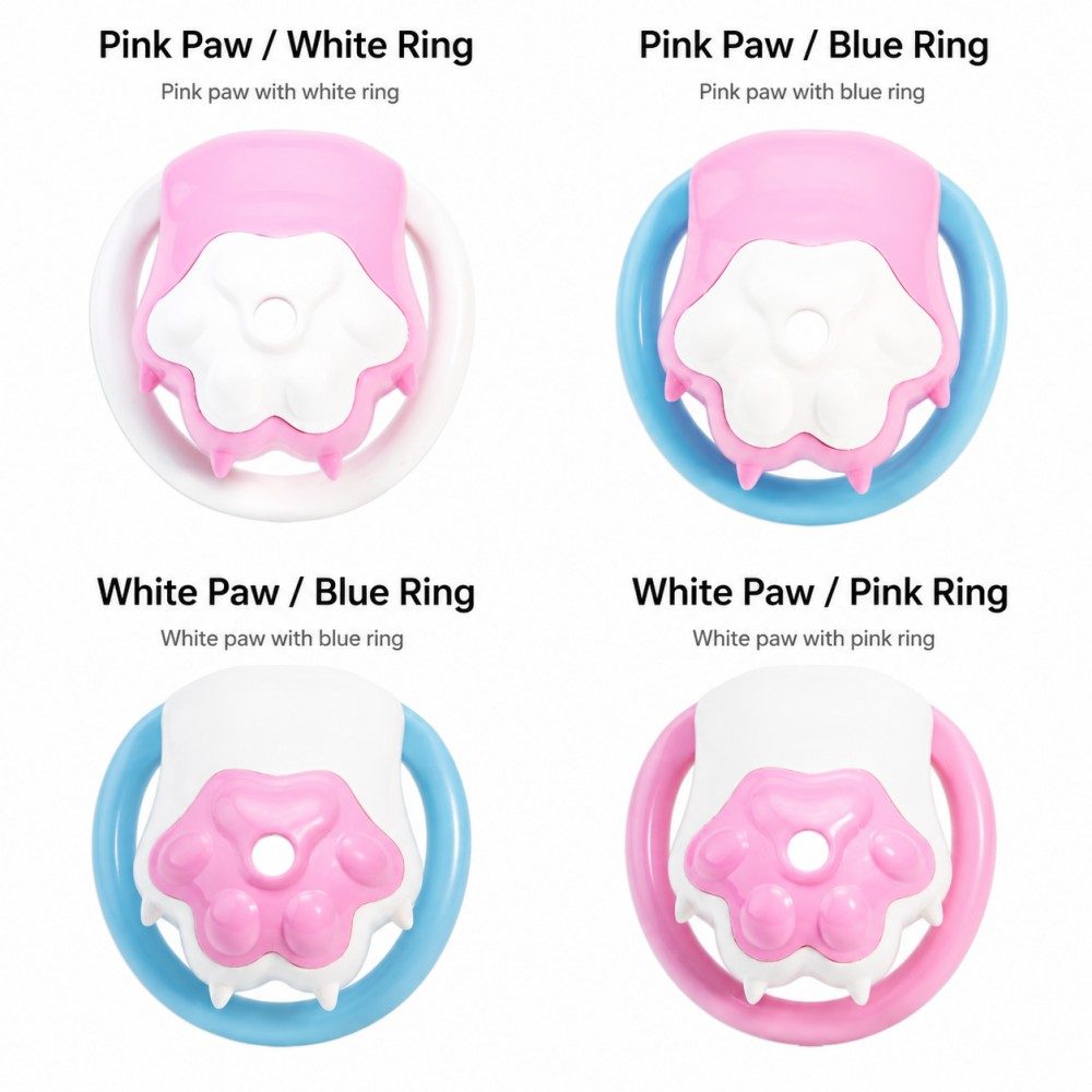 Four cat paw lock color combinations with pink white and blue rings