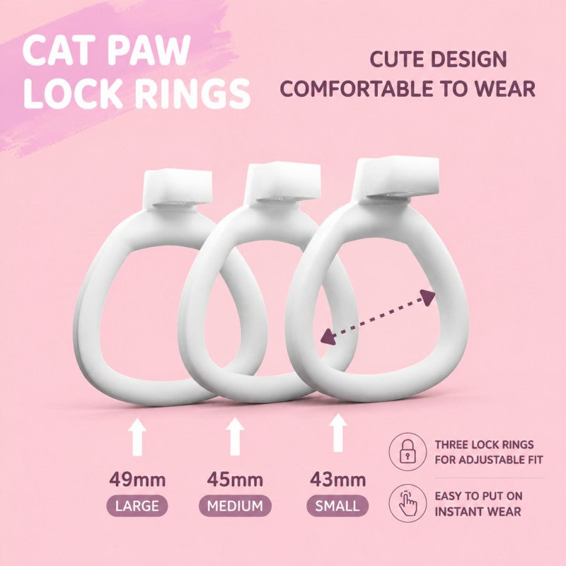 Cat paw chastity device rings in 43, 45 and 49 mm sizes