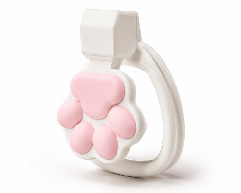 White and pink cat paw silicone flat-lock chastity device