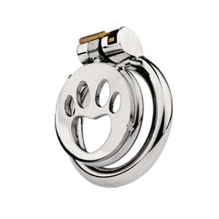 Front view of polished Cat’s Paw flat chastity cage