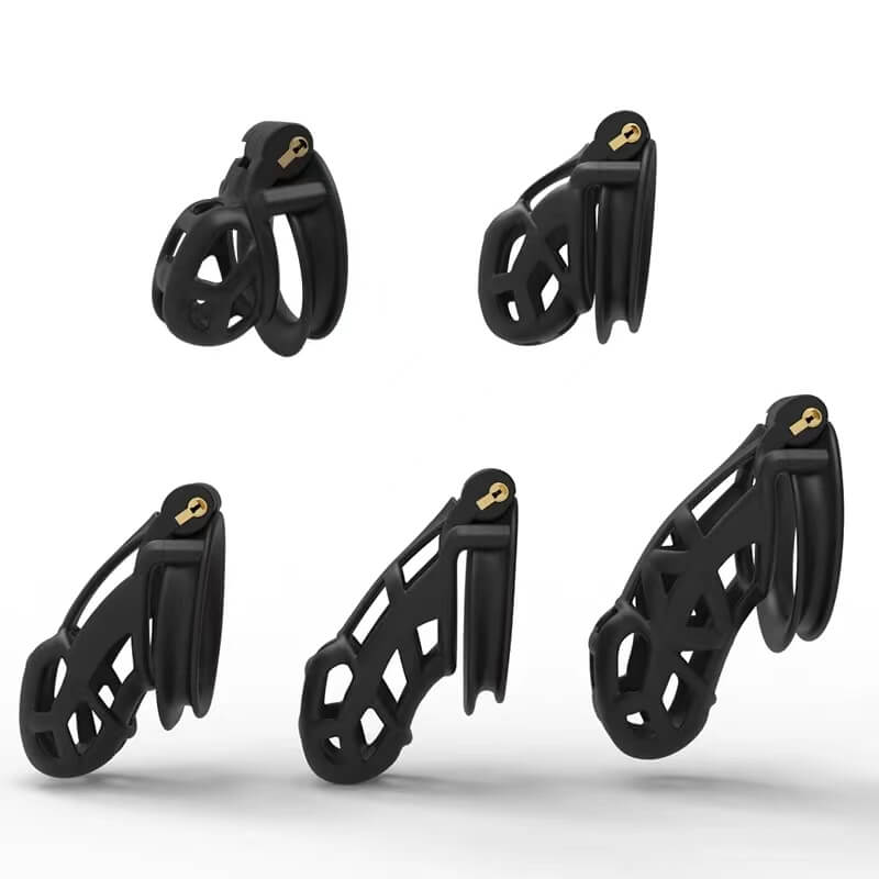 Five black Cobra 6.0 cage sizes displayed upright
