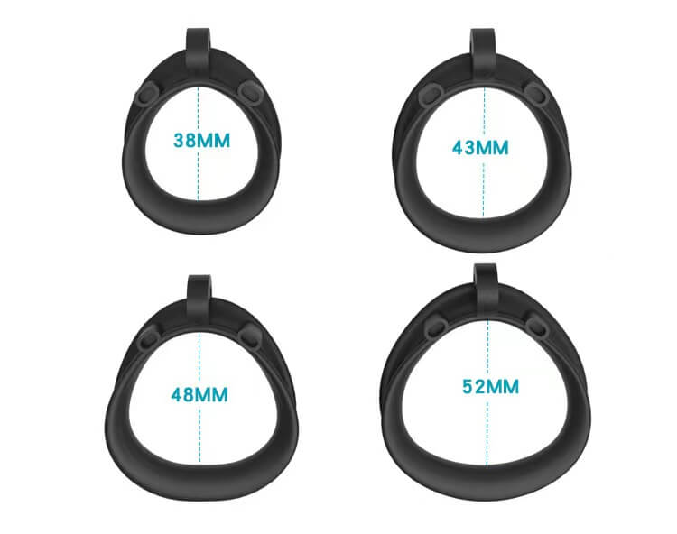 Four black Python base rings labeled 38, 43, 48 and 52 mm
