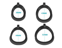 Four black Python base rings labeled 38, 43, 48 and 52 mm
