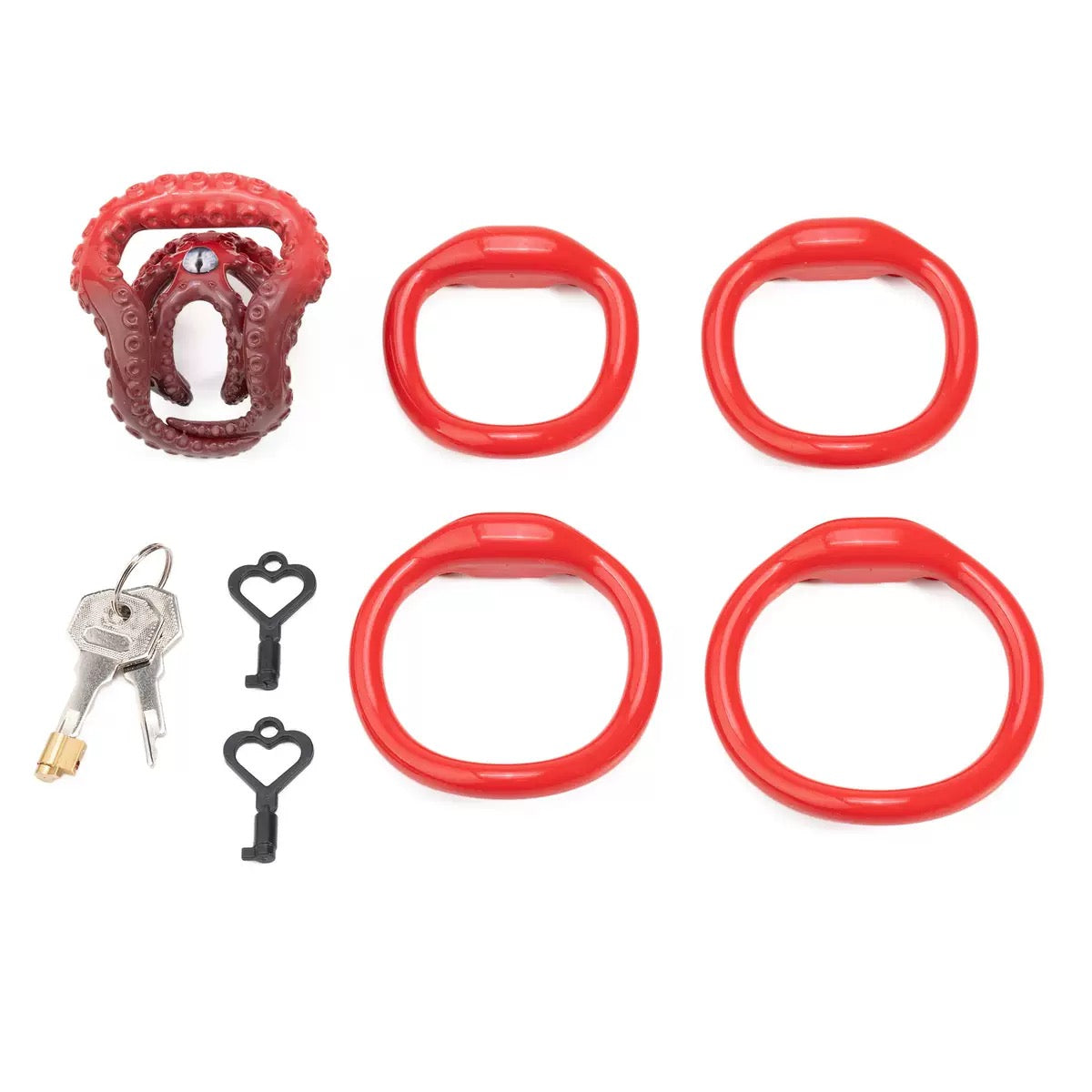 Crimson OctaCore cage with four rings lock and keys