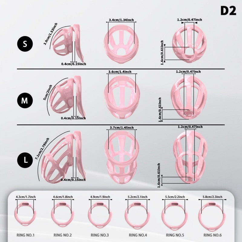 D2 hollow cage size chart with 43 to 58 mm rings