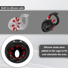 Close-up of removable red silicone studs inside D33 cage
