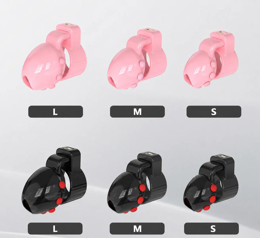 Black and pink D35 ringless head-enclosing locks arranged in L, M and S sizes
