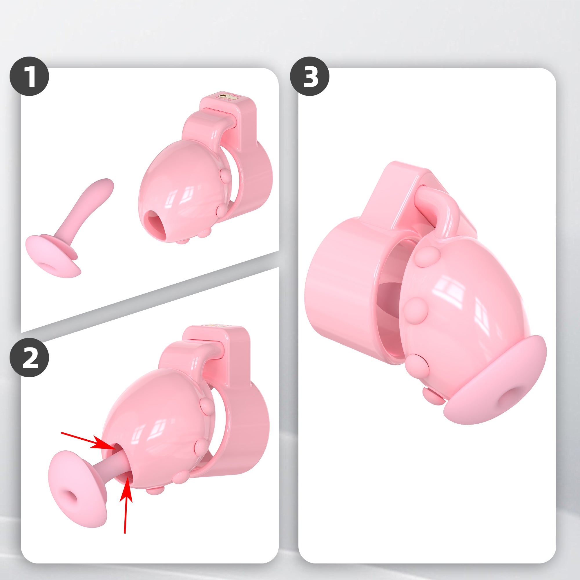 Three-panel placement illustration for the removable insert in a pink D35 lock
