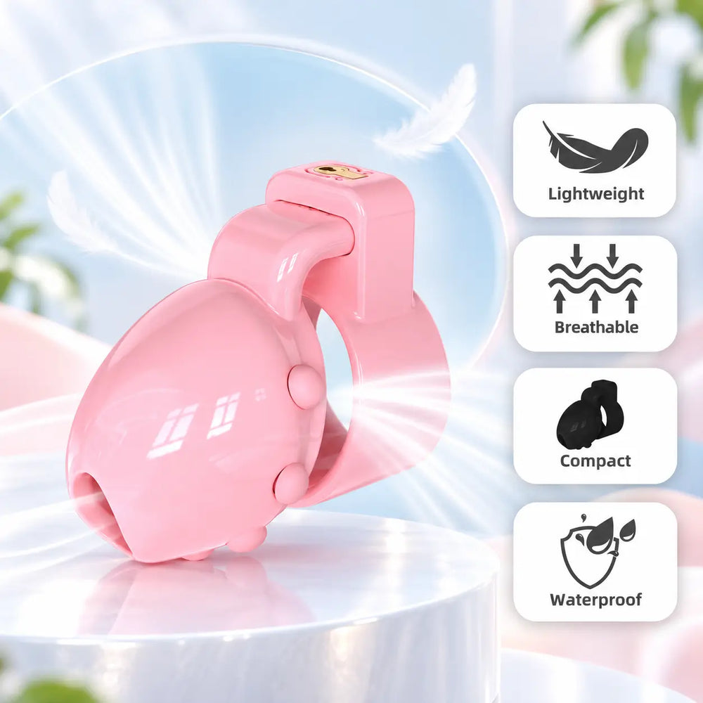Pink D35 ringless head-enclosing lock with lightweight, breathable and compact-design icons
