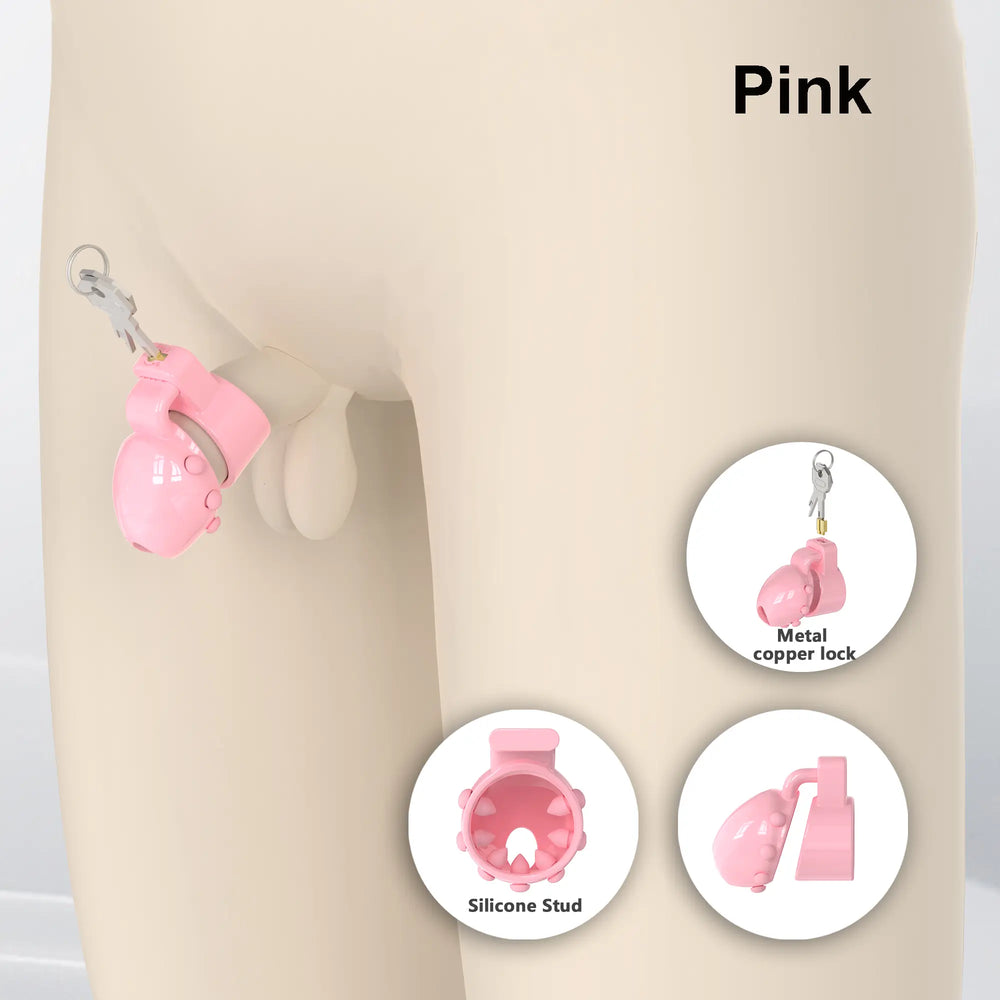 Pink D35 ringless lock on a fitting diagram with silicone stud and metal lock details
