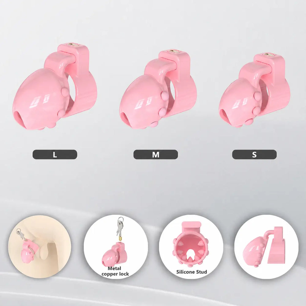 Pink D35 locks in L, M and S with shell, silicone stud and metal lock details
