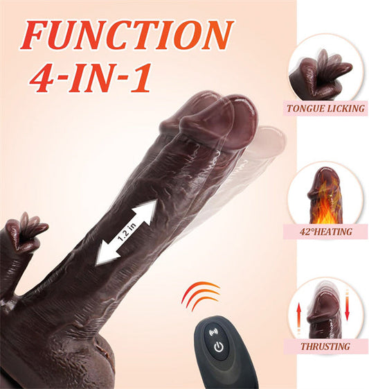 4IN1 7 Thrusting & Rotation 10 Vibration & Licking Dildo Vibrator Black