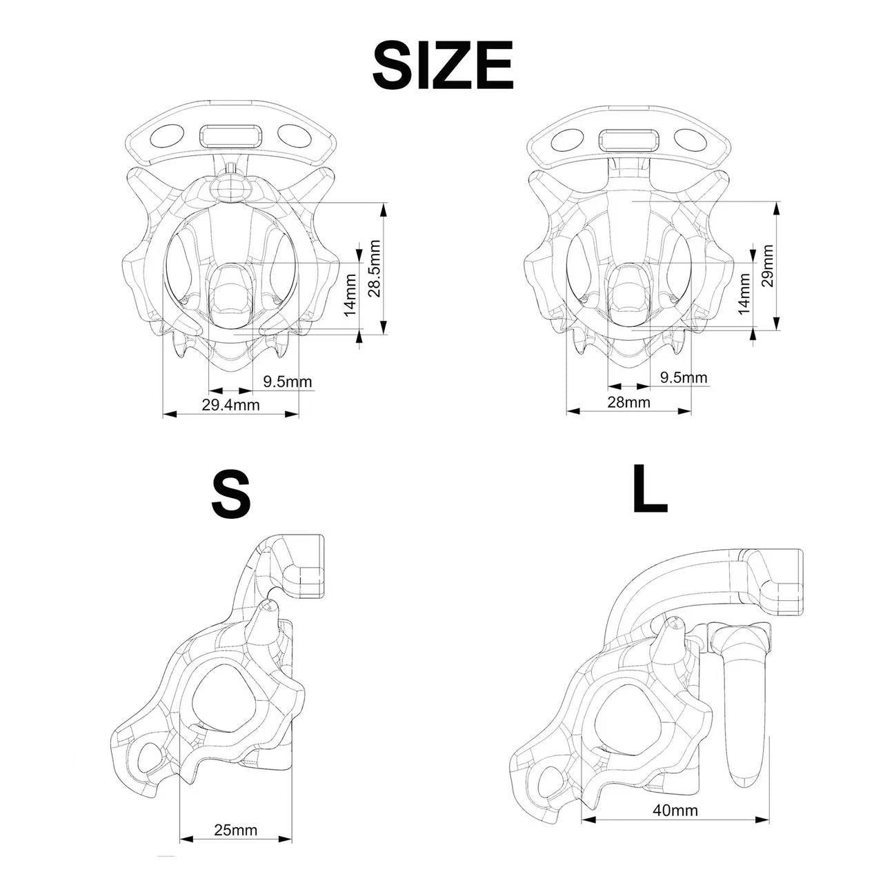 S and L dinosaur skull cage measurements
