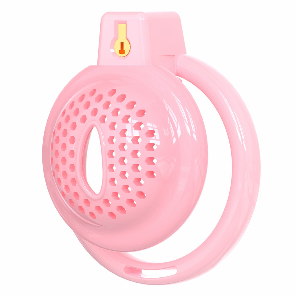 Pink dotted-vent soft chastity cage with base ring