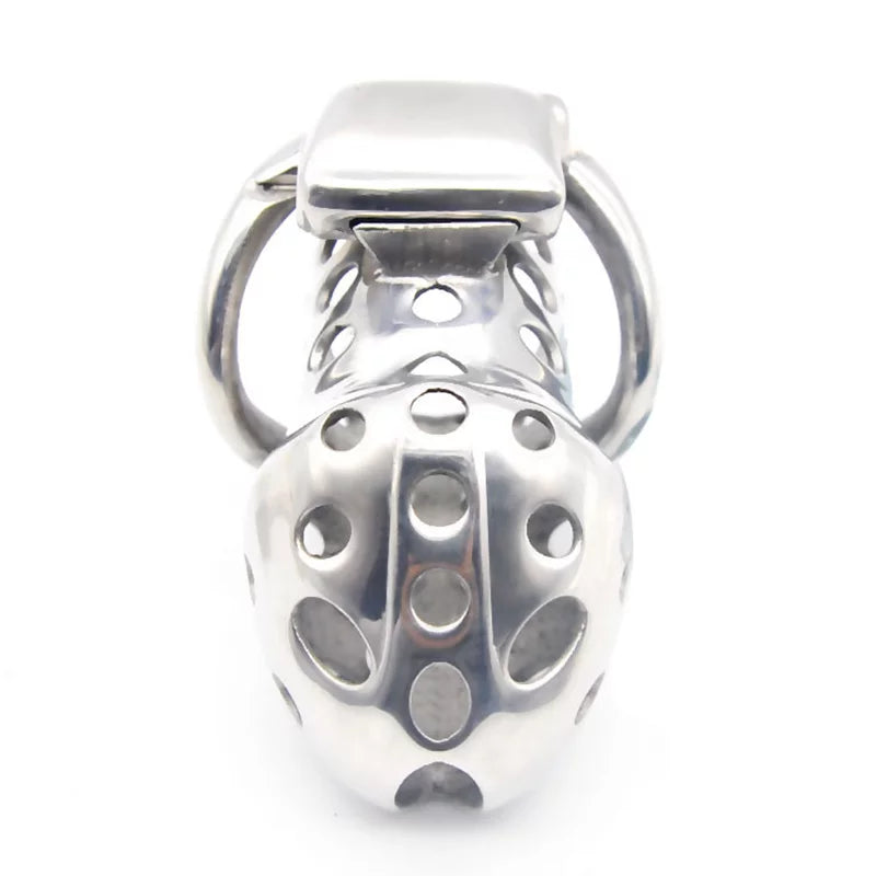 Front opening of perforated stainless steel cock cage