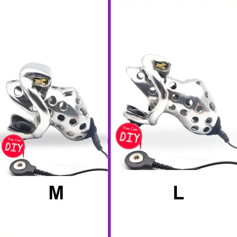M and L electric shock cock cage comparison