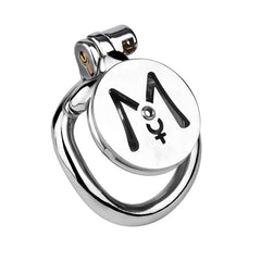 Front view of enclosed inverted stainless steel chastity cage