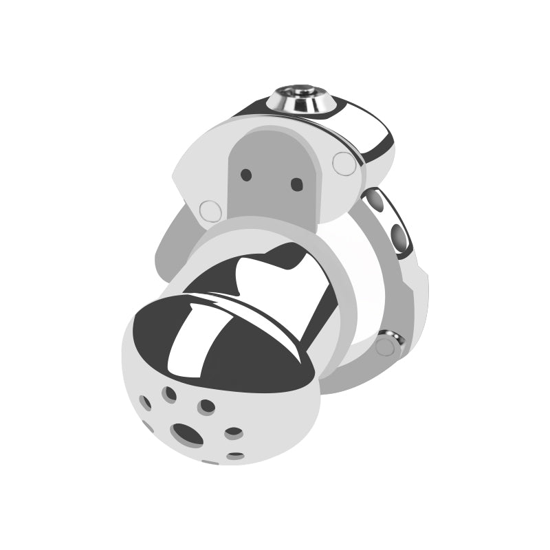 Side view of shorter enclosed mushroom-head chastity cage variant