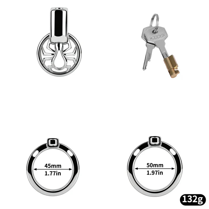 Small F328A spider chastity cage with 45 and 50 mm base rings