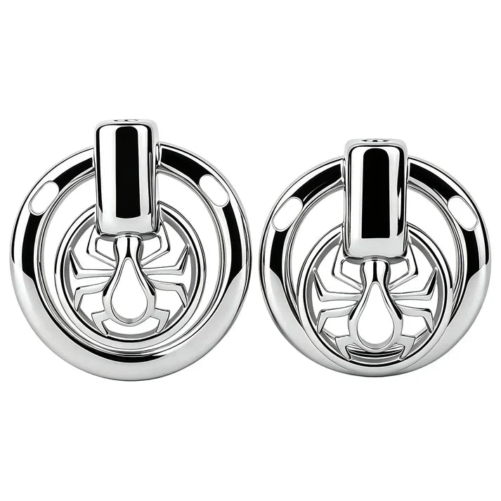 Front comparison of Small and Large F328A spider chastity cages