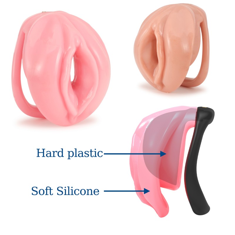 Small Faux Labia Silicone Chastity Cage with Resin Inner Cage