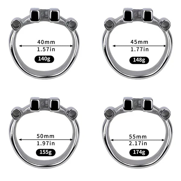 Base-ring size and weight chart for the flat chastity cage
