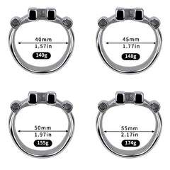 Base-ring size and weight chart for the flat chastity cage
