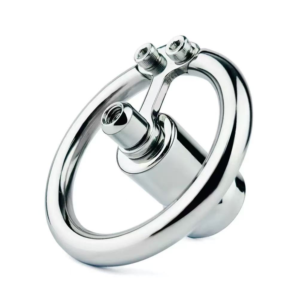 Angled view of the central cup on flat inverted chastity cage LKM-022