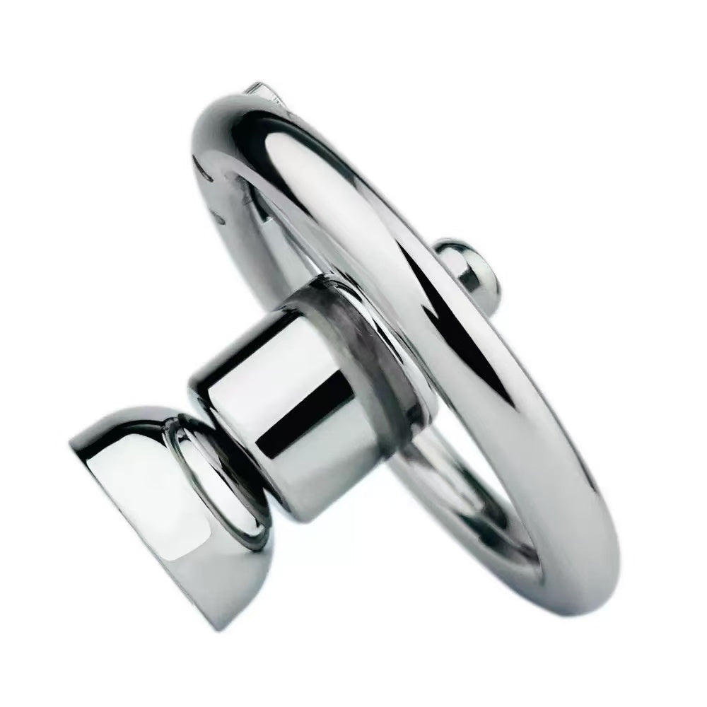 Profile view of LKM-022 flat inverted metal chastity cage