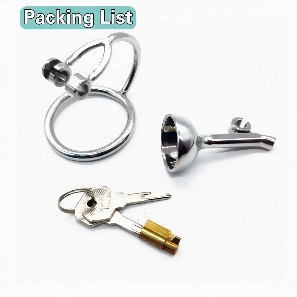 LKM-099 flip-style chastity cage package with ring brass lock and keys